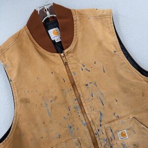 Carhartt Firm Duck Vest Mens XL Tall Insulated Distressed Thrashed V01-BRN